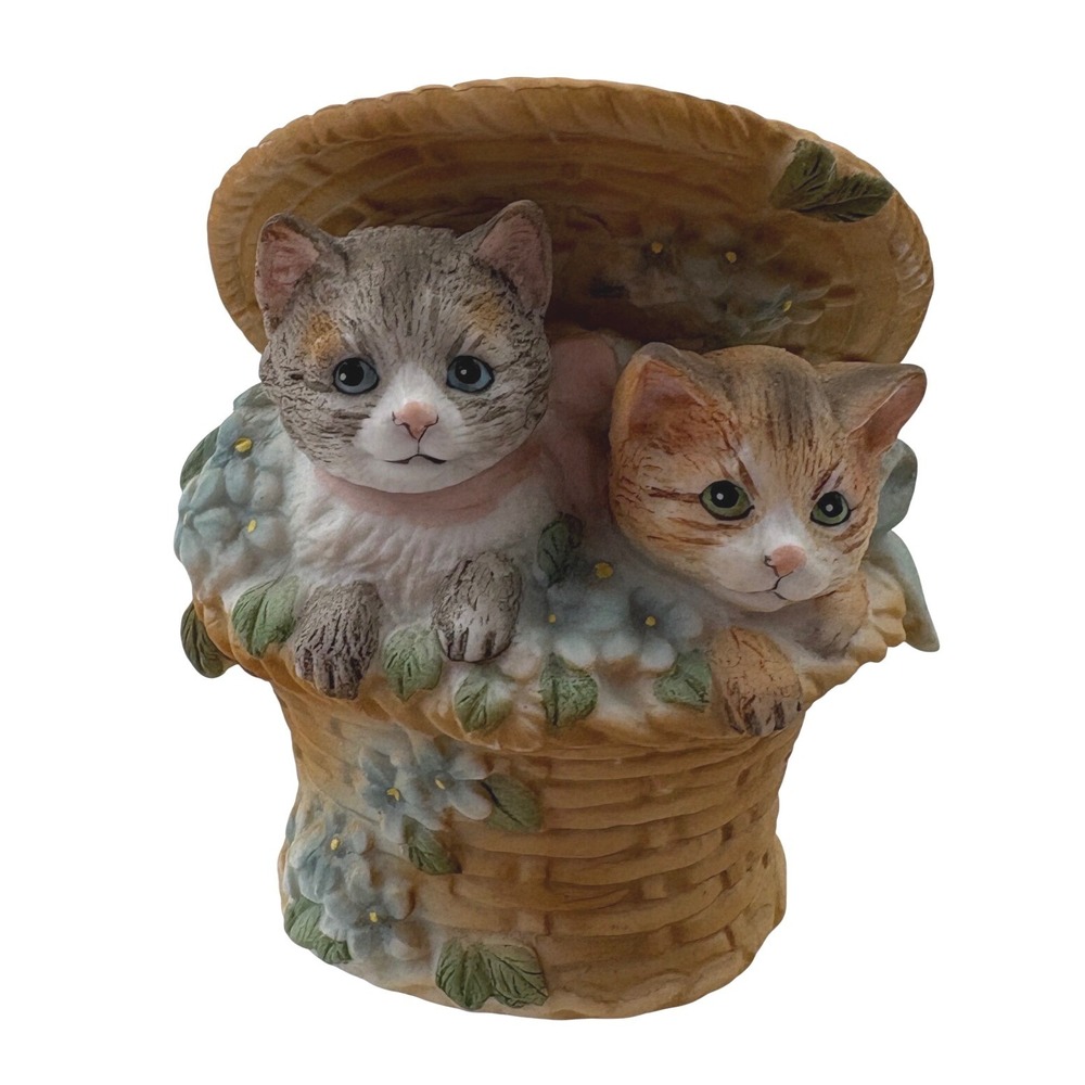 1991 Enesco The Gifted Line John Grossman Kittens in Basket Figurine Vintage